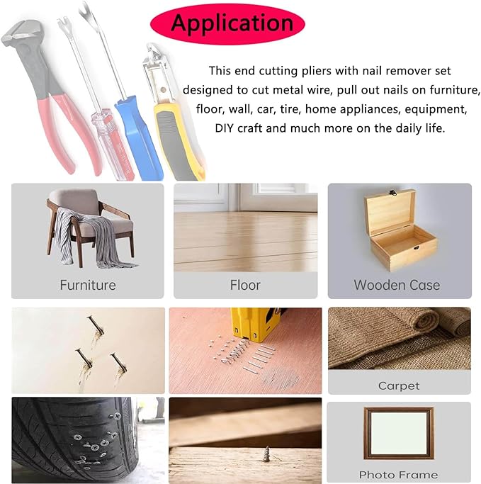 Upholstery Staple Remover Tack Puller Nail Remover Tool Set Nail Puller Plier, Staple Puller, Tack Lifter, Fastener Remover, for Furniture Floor Wall Wooden Case Photo Frame with a Leather Zipper Bag
