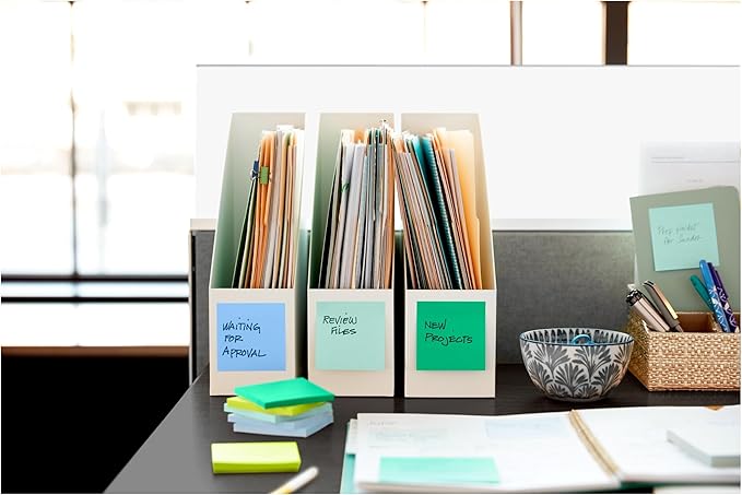 Post-it 100% Recycled Paper Super Sticky Notes, 3 in. x 3 in., 12 Pads, 70 Sheets per Pad, Oasis Collection, New Year Organization or Second Semester School Supplies