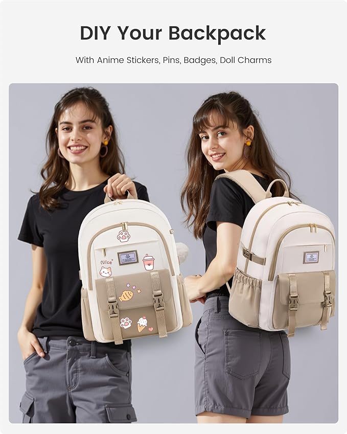 LOVEVOOK School Backpack for Girls Boys,Bookbag for Teen with Pouch Pocket for Large Capacity Cup, Waterproof School Bookbag, Preppy Backpack Travel Daypack with 15.6 inch Laptop Compartment