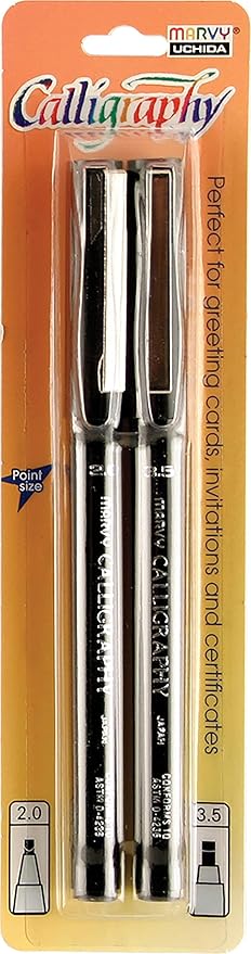 Uchida of America 6000-2C-1 Calligraphy Marker Set, 2.0 and 3.5mm, Black, 2-Pack