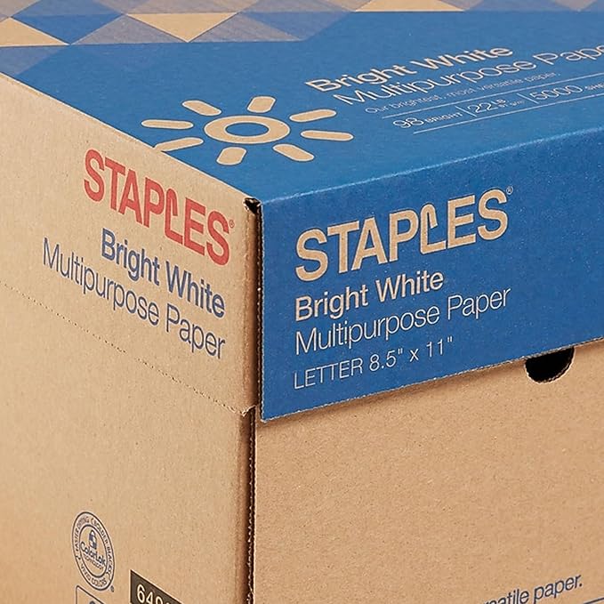 Staples 8.5-Inch x 11-Inch Multipurpose Paper 22 lbs 98 Brightness 500/RM 10 RM/CT