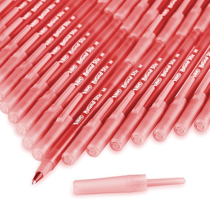 BIC Round Stic Xtra Life Ballpoint Pen, Medium Point (1.0mm), Red, 10-Count (Pack of 2)