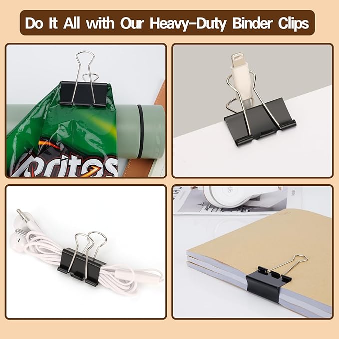 Binder Clips,Qimailer Medium Clips,24 Pcs 1.25 Inch,Black Metal Binder Clips and Paper Clips for Office, Home, School