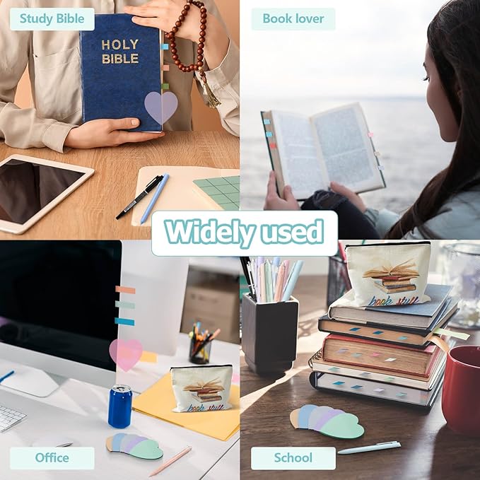 Book Annotation Kit, Aesthetic Bible Study Journaling Kit, 2640 Pcs Sticky Tabs, 300 Sticky Notes, 11 Gel Ink Pen, 12 Highlighter Marker, Pencil Case Pouch for Book Lover(Heart)