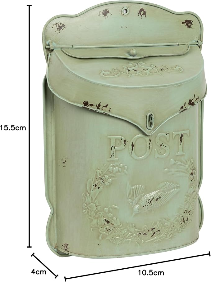 Creative Co-Op Aqua Embossed Tin Post Box with Distressed Finish