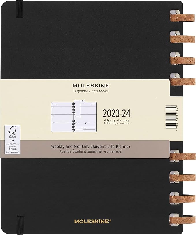 Moleskine 2024 Spiral Academic Planner, 12M, Extra Large, Black, Hard Cover (7.5 x 10)