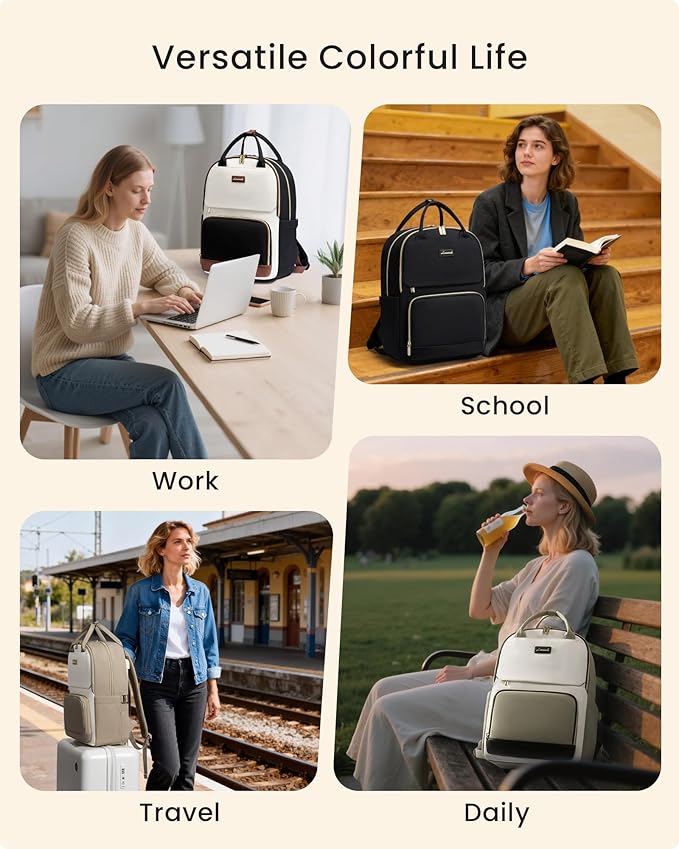 LOVEVOOK Laptop Backpack for Women with Giant Tumbler Holder Pocket, 15.6 inch Travel Work Backpack Purse for Teacher Nurse, Waterproof College Book Bag Cute Casual Daypack, Beige-Khaki