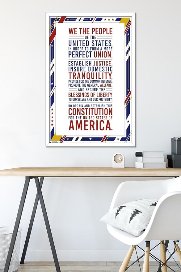 Trends International The United States Of America - Constitution Preamble Wall Poster, 22.375" x 34", White Framed Version