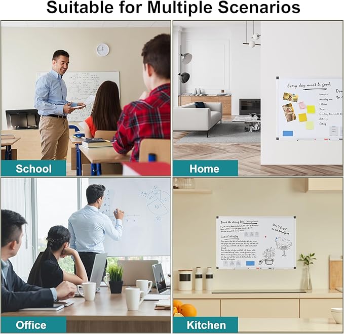 OLIXIS Magnetic White Board, Dry Erase Board for Wall 36" x 24", Whiteboard with 1 Dry Eraser & 2 Multicolor Markers & 4 Magnetic Pins, Aluminium Frame for School, Office, White