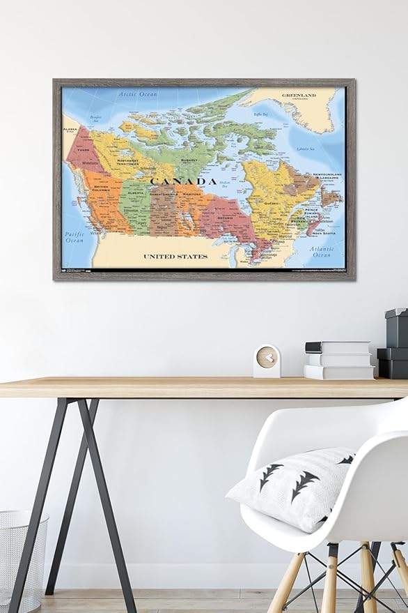 Map - Canada Wall Poster, 34L" x 22.4W", Barnwood Framed Version