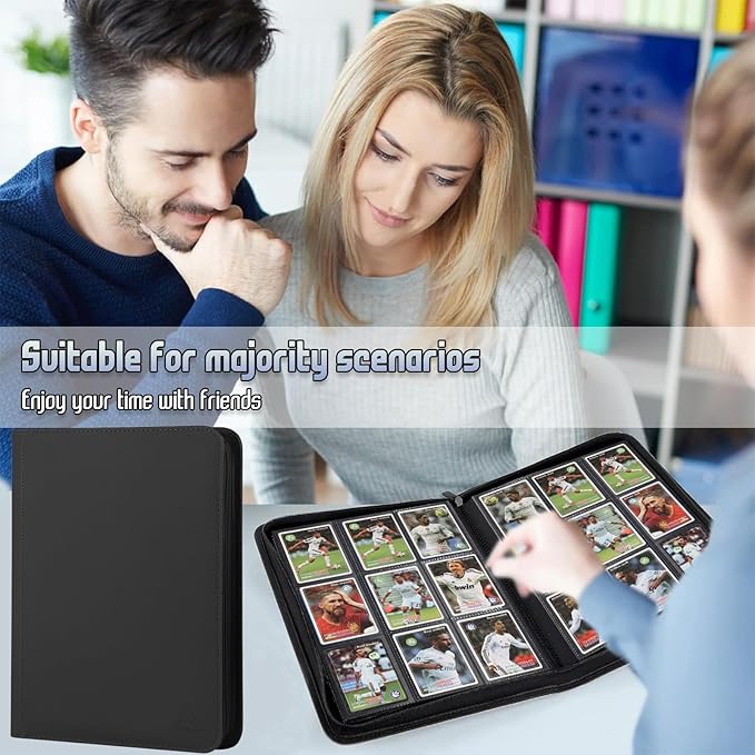 9 Pocket Card Binder - 540 Capacity with Zip Closure Premium, Double-Sided,Sturdy & Sleek PU Leather Protector for MTG, TCG, Sport & Collectible Cards (Black)