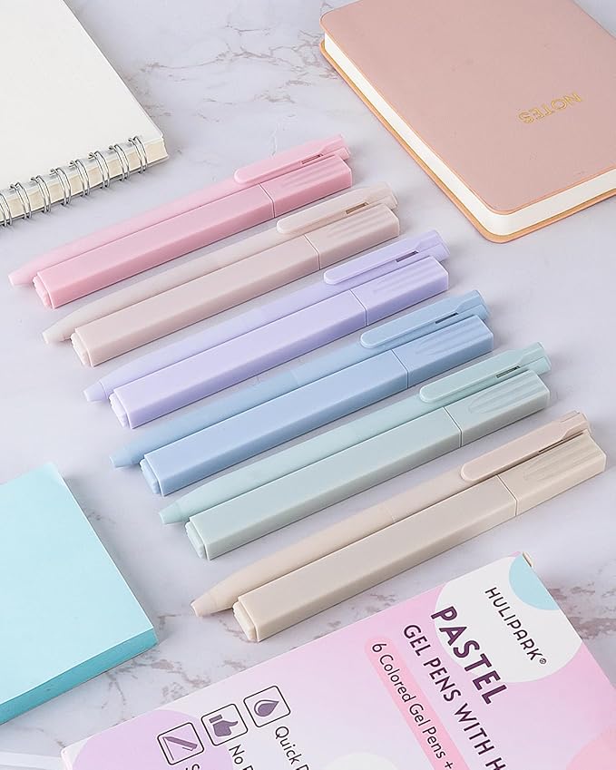 Bible Highlighters and Pens No Bleed, Cute Aesthetic Highlighters Pastel Gel Pens Colored Ink Quick Dry for Bible Journaling, Morandi Pens and Highlighters Set School Supplies, 12 Pack