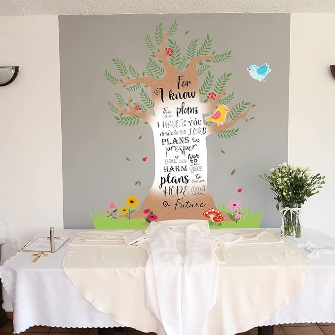 Pajean Christian Bulletin Board Sets Religious Christian Classroom Decor Tree Wall Cutouts Decor for Elementary School Teacher Chalkboard Supplies (Bible Style)