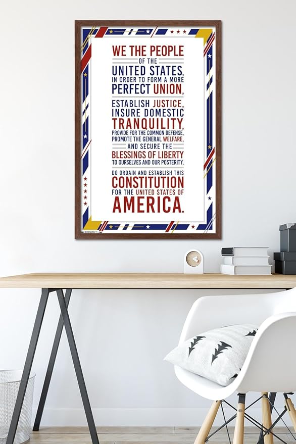 Trends International The United States Of America - Constitution Preamble Wall Poster, 22.375" x 34", Mahogany Framed Version