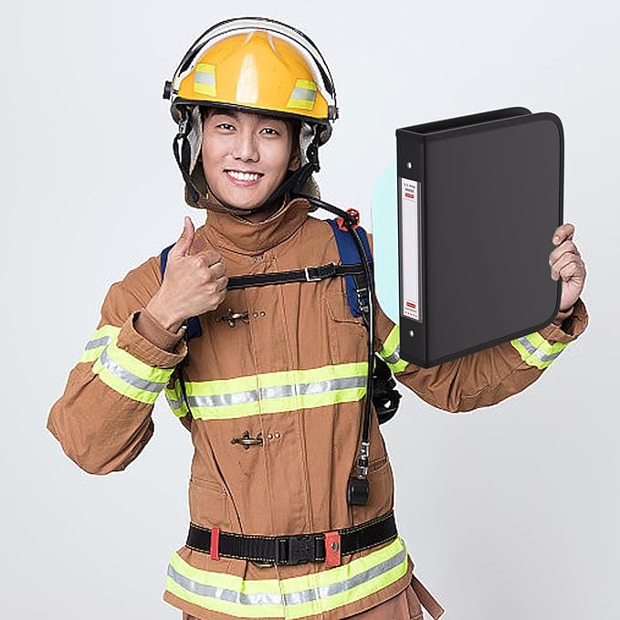 Fireproof 3 Ring Binder with Zipper, 1.5 Inch D Rings Hold up 375 Sheets of 8.5" x 11" (A4), Compatible with Clear Page Protectors, Built-in net and Pen Holder (2 Pcs, Black, 1.5")