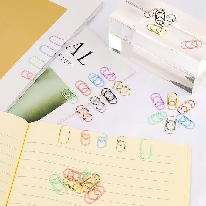 80 Pcs Heart Paper Clips - Love Heart-Shaped Small Clip Metal Journaling Clamps, Colorful Decorative Cute Paper Clips for Women, Document Note Sorting & Organizing