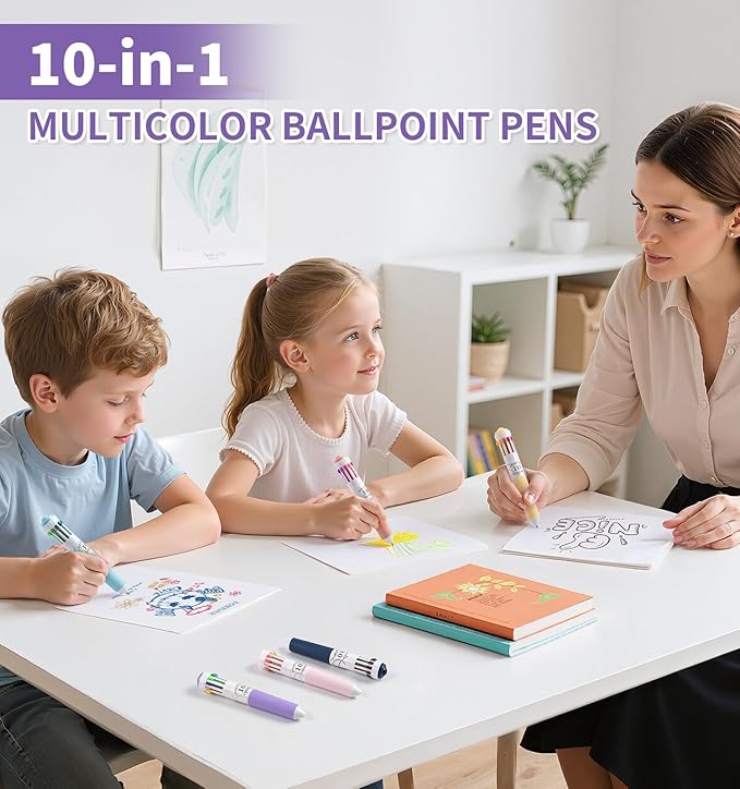 3 Park Multicolor Pens, 10-in-1 Colored Ballpoint Pen, 28 Colors, 0.8mm Fine Point Smooth Writing, Retractable Ballpoint Pens for Office School Students Children