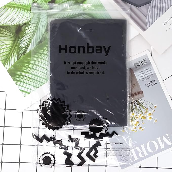 Honbay 4 Sets of A5 6-Holes Kraft Paper Index Page Tab Cards for A5 6 Ring Binders (Black)