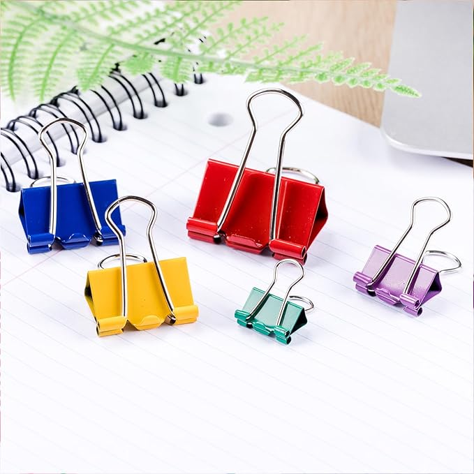 Mr. Pen- Metal Binder Clips, 100 pcs, Assorted Sizes, Colored Binder Paper Clips, Bulk Paper Clamps for Office Supplies, Home, School, Business, Document Organizing