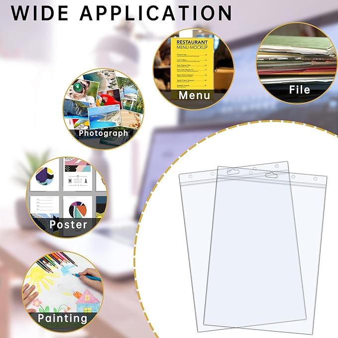 AKONEGE 6PCS Hard Sheet Protectors 8.5" x 11" Waterproof Resealable Zip Paper Page Protectors Clear Rigid Plastic Sleeves for Photos Certificate, Heavy Duty Document Holder Wall Sign Holder, Vertical
