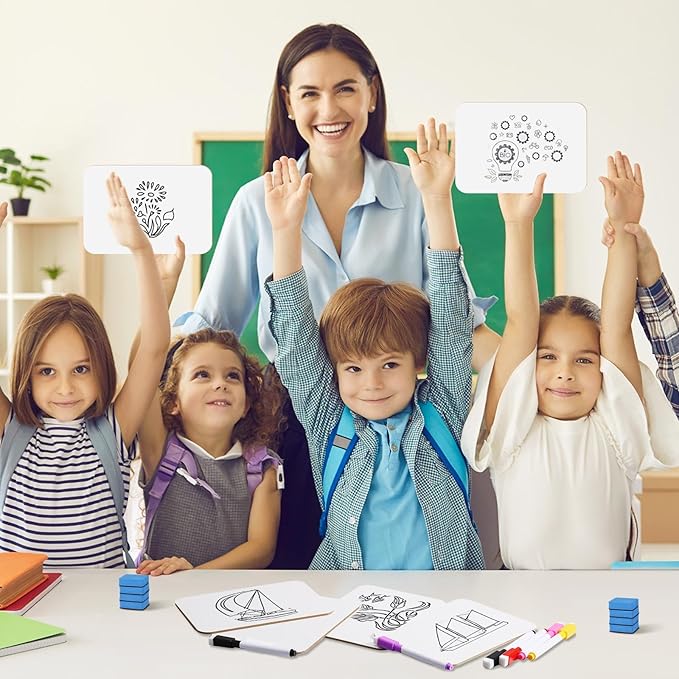24 Sets Small Whiteboard Dry Erase Boards 5" x7'' Mini Double Sided Dry Erase Lap Boards with Markers Erasers Pen Holders Personal Whiteboards for Students Classroom Teacher