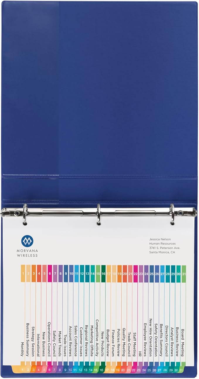 Avery 1-31 Dividers for 3 Ring Binders, 31 Tabs per Set, Customizable Table of Contents, Multicolor Tabs, Great for Organizing Reports, Projects, and More (3 Sets of 44129)