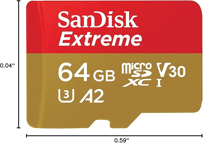 SanDisk 64GB Extreme microSDXC UHS-I Memory Card with Adapter - Up to 170MB/s, C10, U3, V30, 4K, 5K, A2, Micro SD Card - SDSQXAH-064G-GN6MA