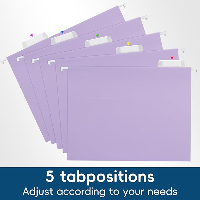 Light Purple Hanging File Folders,25 Pack Letter Size File Folders with 1/5-cut Tabs,Office Essentials for Filing Cabinet & Desk Storage
