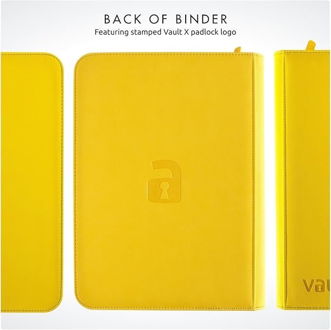 Vault X 4 Pocket Trading Card Zip Binder, 160 cards, Premium Exo-Tec Album Material, 20 Side-Loading Pages, Folder for Collectible Card Games, Sports, TCG (Yellow)
