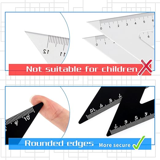 Metal Ruler Set 4Pcs Black Aluminum Alloy Triangle Rulers Straight Edge Ruler Geometric Protractor & Geometry Rulers Set for Drawing Drafting Supplies for Students Kids