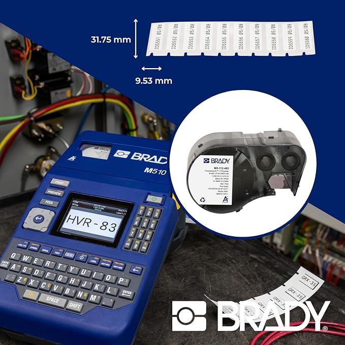 Brady Authentic (M5-112-492) FreezerBondz™ Ultra-Thin Cryogenic Polyester Labels 0.375" H x 1.25" W Black on White, 360 Labels. for use with The BMP51 and M511 Label Printers