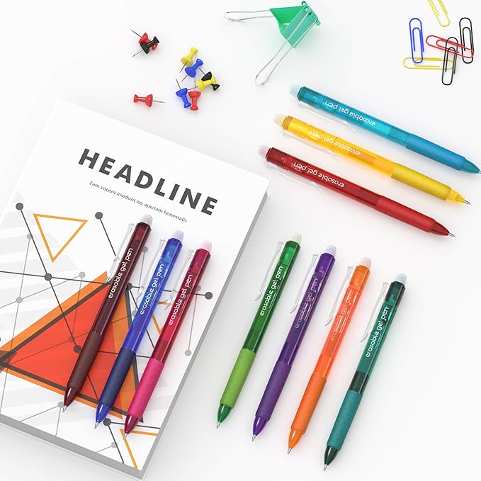 Erasable Gel Pens, 26 Colors Retractable Erasable Pens Clicker, Fine Point, Make Mistakes Disappear, Assorted Color Inks for Drawing Writing Planner and Crossword Puzzles
