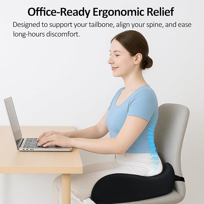 X Large Memory Foam Seat Cushions for Office Chairs, Long Sitting Pressure Relief Ergonomic Office Chair Cushion for Butt Coccyx Tailbone Sciatica, Car Seat Booster for Height (Black)