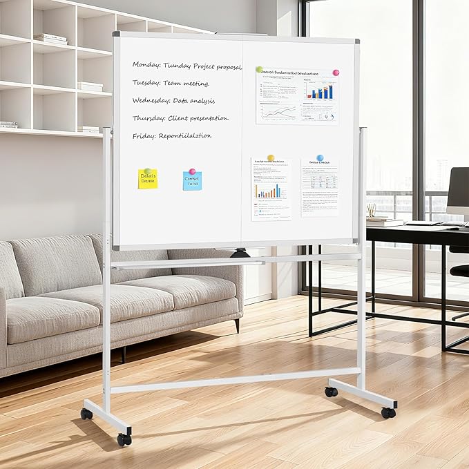 Large Rolling Whiteboard with Stand, 60" x 48" Double-Sided Mobile White Board Dry Erase, Giant Magnetic Dry Erase Board on Wheels for Office, Home & School