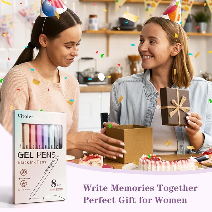Gel Pens, 8 Pcs 0.5mm Quick Dry Black Ink Pens Fine Point Journal Pens Smooth Writing Pens, Cute Office School Supplies Gifts for Women Nurses