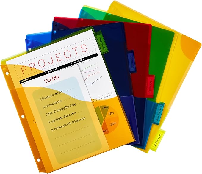 Avery Dividers for 3 Ring Binders, 5 Tab Plastic Binder Dividers, Three-Pocket, Corner Lock, Insertable Big Tabs, Multicolor, Extend Beyond Sheet Protectors, 1 Set (11273)