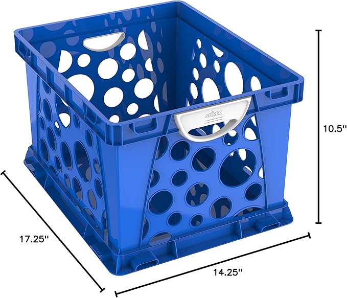 Storex Premium File Crate with Molded Handles – Letter and Legal Document and Folder Storage, Classroom Blue 1-Pack (61455A03C)