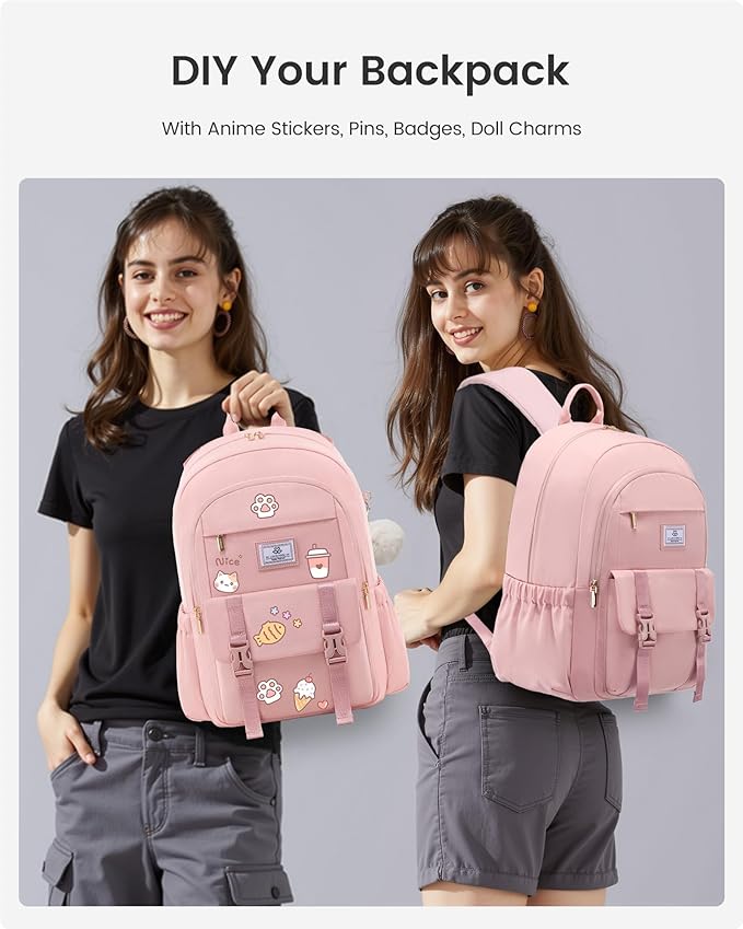 LOVEVOOK School Backpack for Girls Boys,Bookbag for Teen with Pouch Pocket for Large Capacity Cup, Waterproof School Bookbag, Preppy Backpack Travel Daypack with 15.6 inch Laptop Compartment