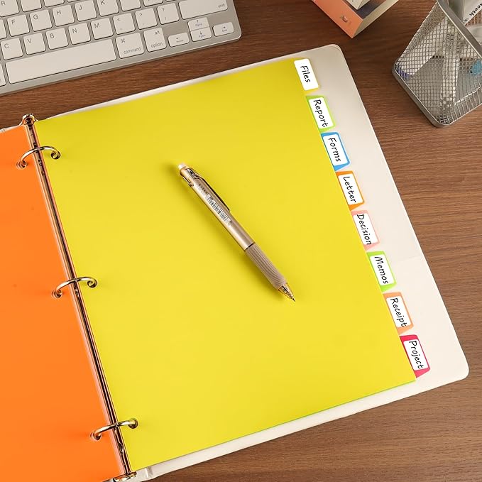 Binder Dividers with Tabs, Sturdy Plastic Dividers for 3 Ring Binder with 8 Tabs, Colorful 3 Ring Binder Dividers with Tabs, Dividers for 3 Ring Binder Page Protectors for School, 2 Set (16 Pcs)