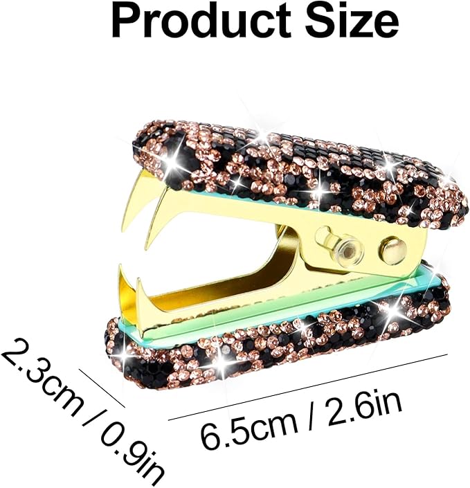 Multibey Rhinestone Staple Remover, Handmade Bling Crystal Gold Cute Staple Remover Tool for Desk, Dazzling Staples Puller Tool Mini Office Supplies & Desk Accessories for Women Office (Black Gold)