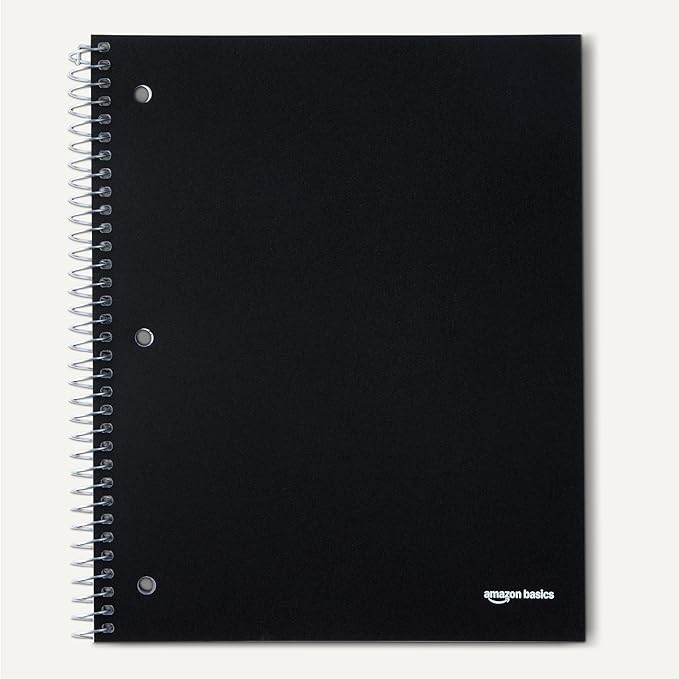 Amazon Basics 1 Subject College Ruled Spiral Notebook, Poly Cover,100 Sheets, 9" x 11", Assorted Primary Colors, 3 pack