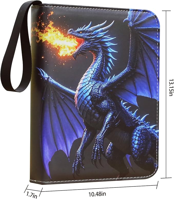 Deluxe Blue Dragon Trading Card Binder – 9Pocket Zipper Binder with 900 Pockets – Card Album for Standard Size Trading Cards, Great for Collectors and Hobbyists