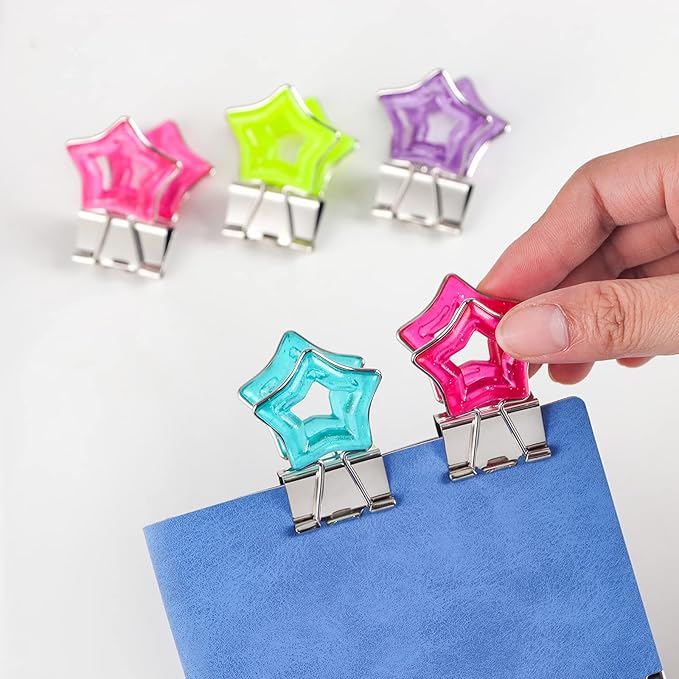 Star Shape Medium Paper Clips,Binder Clips, Easy Grip, Assorted Color, School Office Supplies,10 Pcs/Set