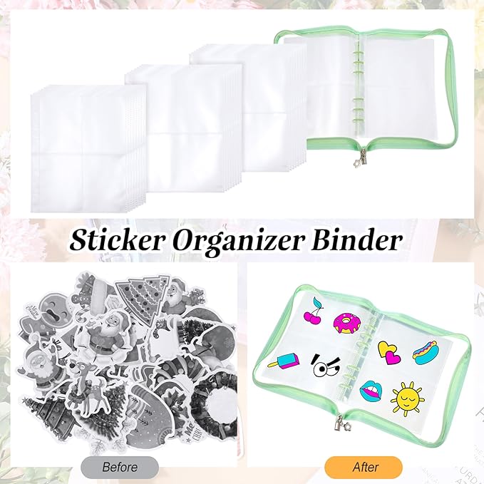 4 Pcs Sticker Storage Organizer Binder A5 Sticker Book Collecting Album Reusable Card Holder Organizer with 480 Pocket Zipper for Adult Collecting Photo Cards