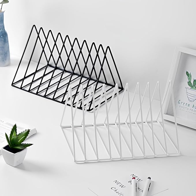 Sooyee 2 Pack 9 Slot White Magazine Holder,Desktop File Sorter Organizer Triangle Bookshelf Decor Home Office