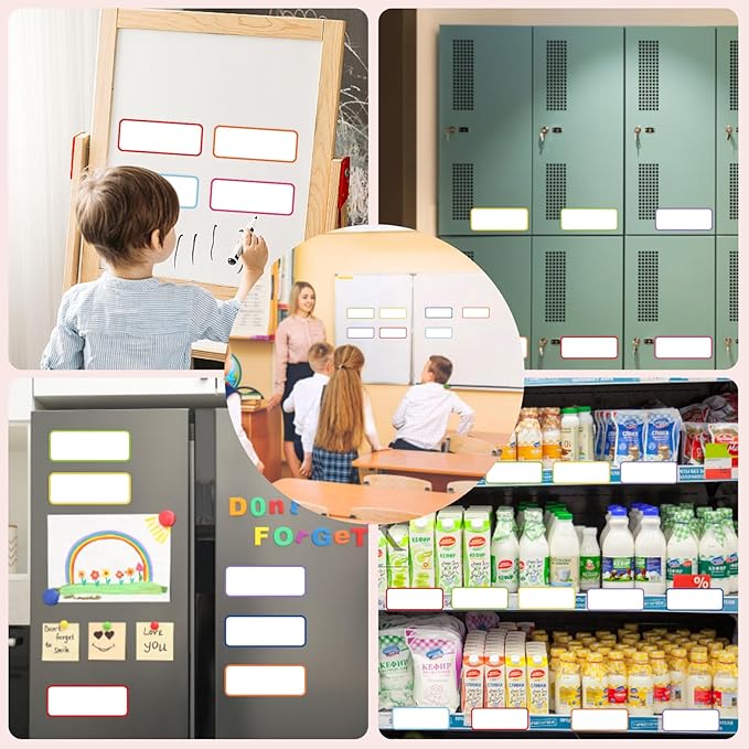 72 Pcs Dry Erase Magnetic Labels, 3.2 x 1.2 Colored Border Reusable Writable Magnetic Name Tags Magnetic Label Stickers for Whiteboard, Refrigerator, Locker Classroom Office Home (8 Colors)