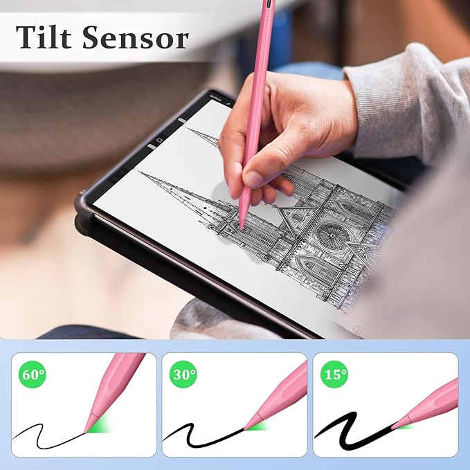 Stylus Pen for iPad W/Palm Rejection Tilt Sensitivity,13 Mins Fully Charged,MEKO Active Touch Screen Apple Pencil Compatible W/iPad 6/7/8/9/10,Pro12.9&11",Air3/4/5,mini5/6-Pink