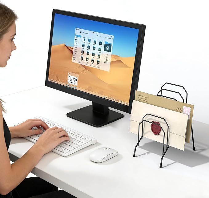 Incline Desk Mail Organizer, Mail Sorter Letter Organizer Rack with 6-Section Vertical Compartments Rack for Letters, Postcards, Brochures, Mail Holder for Office, Home, School