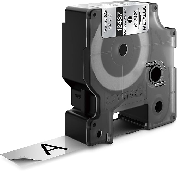 DYMO Rhino Industrial Permanent Polyester Labels, 3/4", Black Print on Metallic Tape