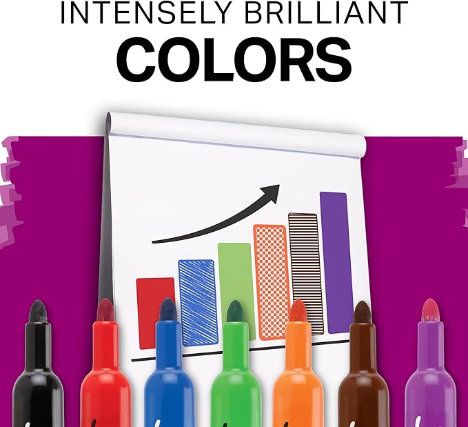 Sharpie Flip Chart Markers, Bullet Tip, Assorted Colors, 8 Count - Low-Odor, Squeak-Free, Home, Office, Back to School, Teacher Supplies